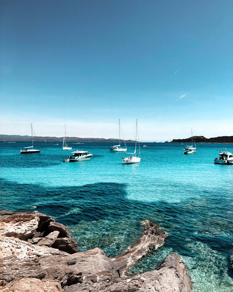 Boats Anchored On Sea