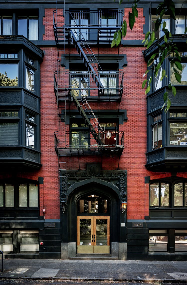 Front Elevation Of Residential Building With Fire Stairs