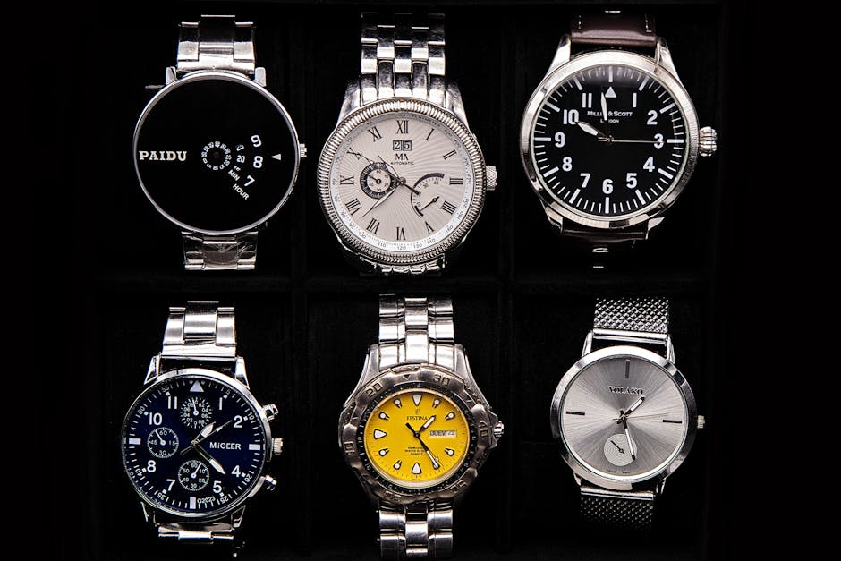 Silver Watches on Black Background