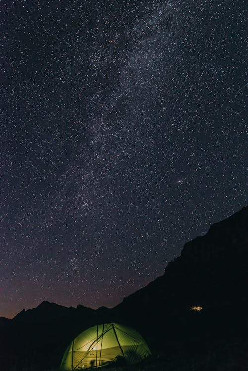 Milky Way above Lit up Tent