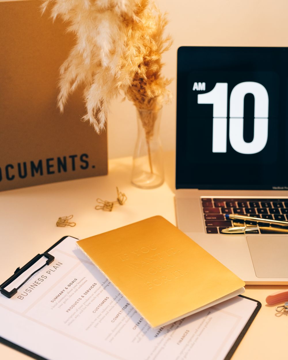 Corporate documents and laptop for document clearing services