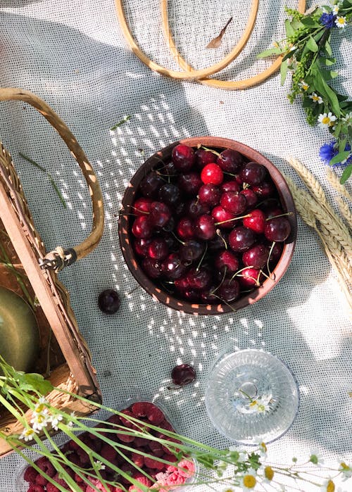 Free Cherries in Bowl Stock Photo
