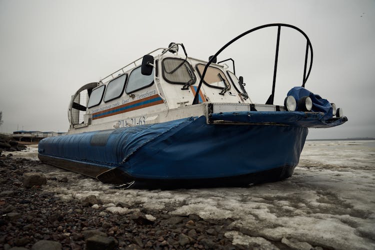 A Docked Hovercraft On Shore