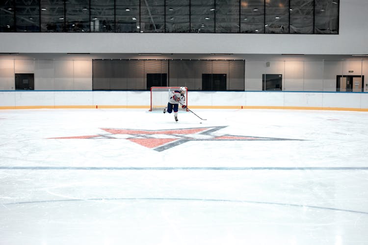 Person In Black And White Ice Hockey Jersey Holding A Hockey Stick 