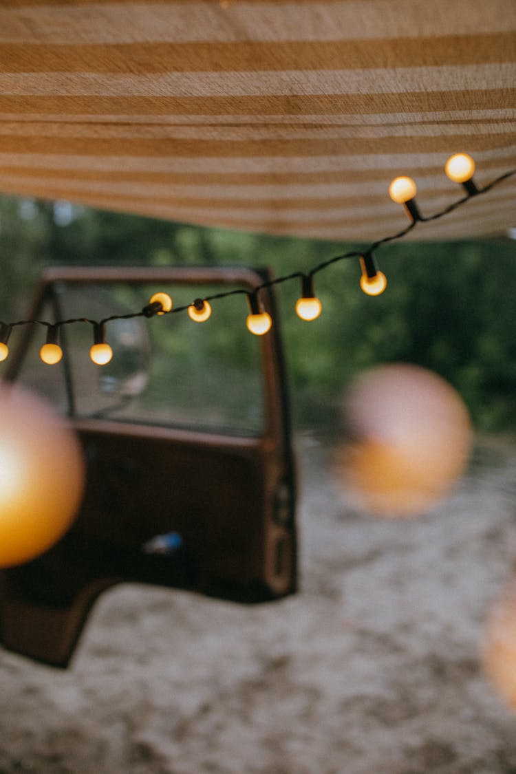 String Of Lights Under A Fabric Canopy