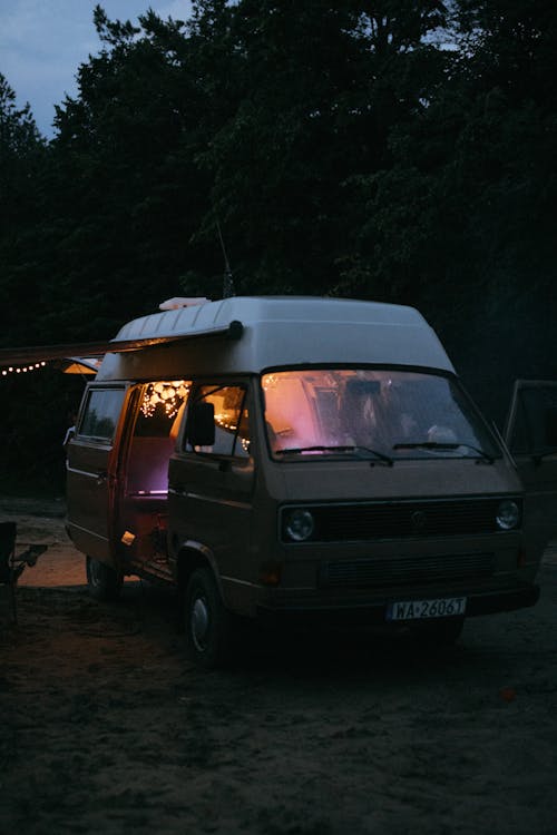 Free Camper Van Parked Near the Trees  Stock Photo