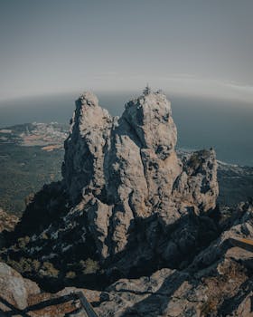 Explore the striking rocky pinnacles of Ai-Petri, Ukraine, showcasing nature's grandeur.