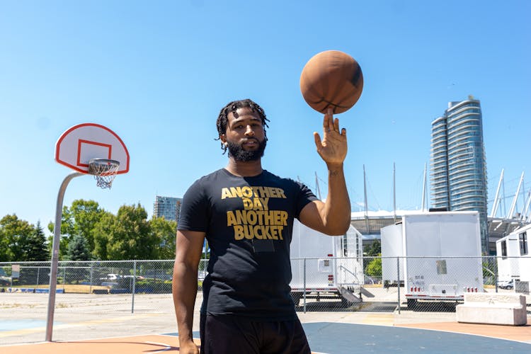 Bearded Man Spinning A Basketball On Finger