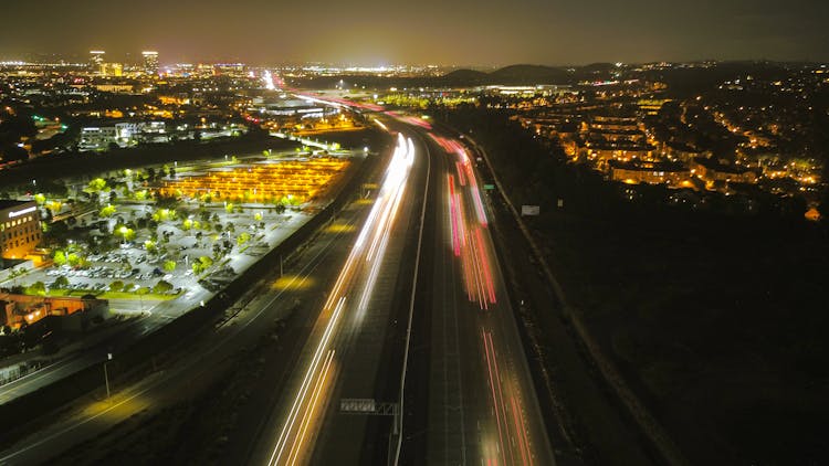 Time Lapse Of Moving Cars On An Expressway During Night Time