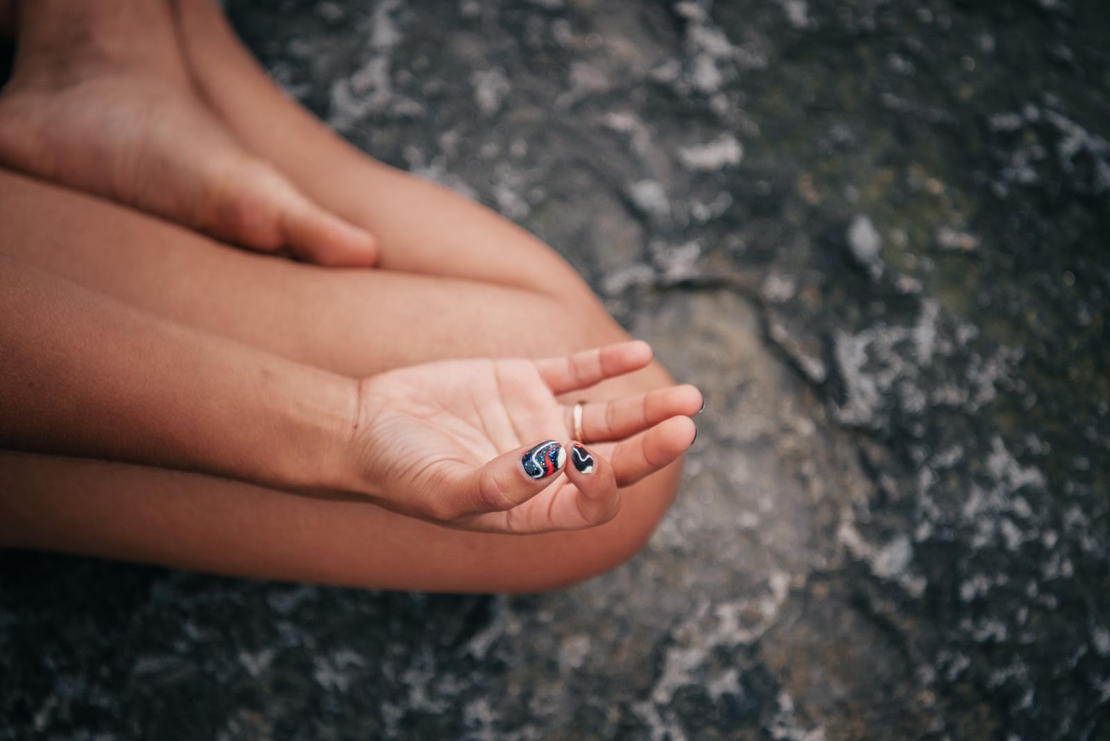 Close-up of hands forming a yoga mudra during meditation practice