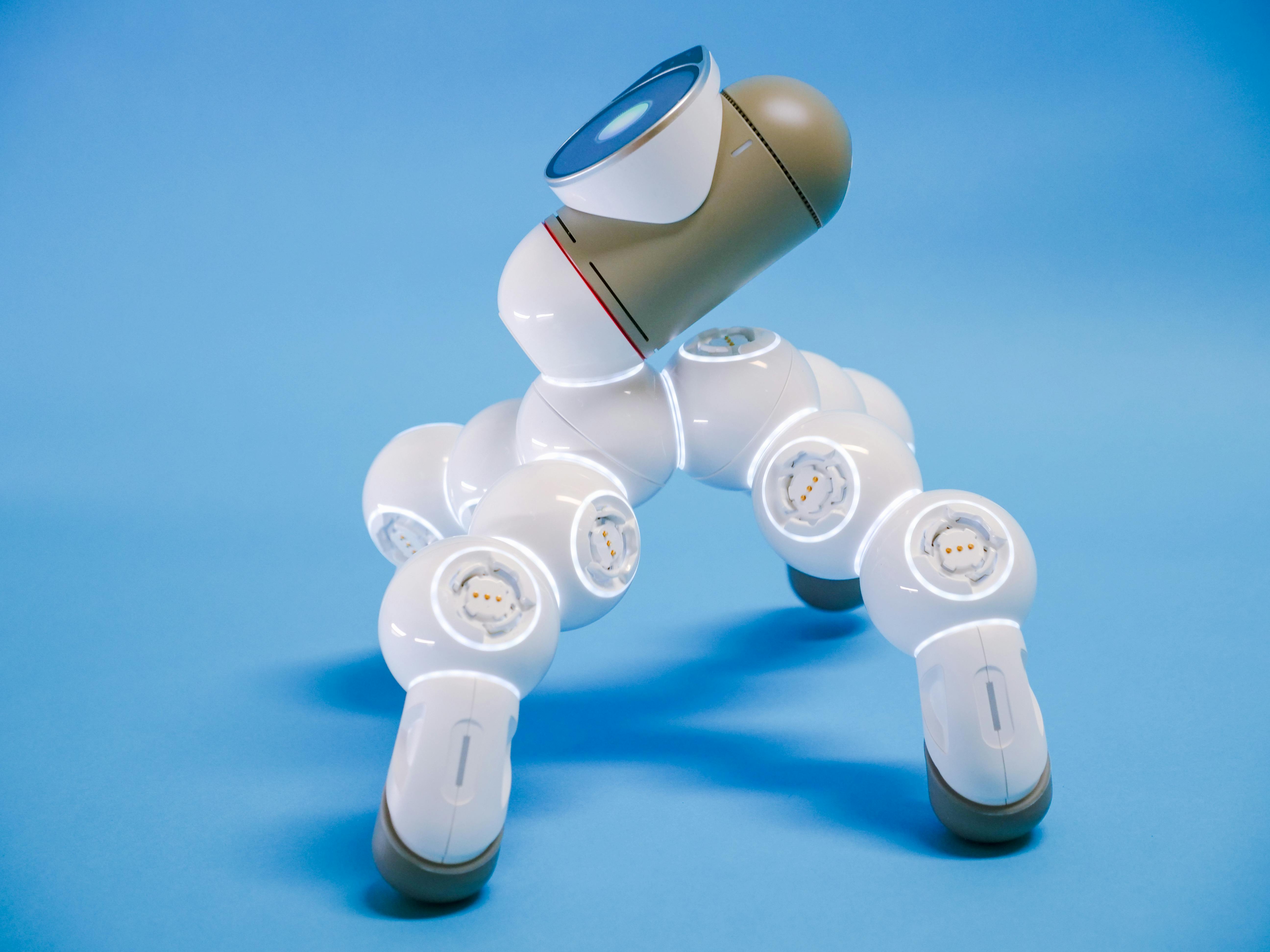 a white and black robot toy