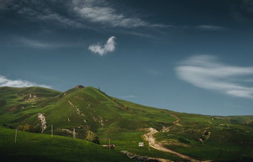 Landscape Scenery of Green Mountain under Blue Sky and White Clouds