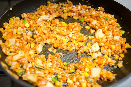 Cooked Food on Black Cooking Pan