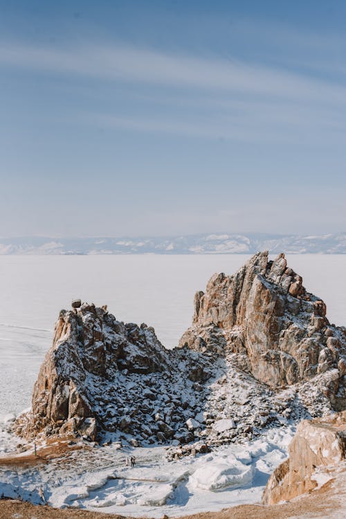 Rock Formation Covered in Snow