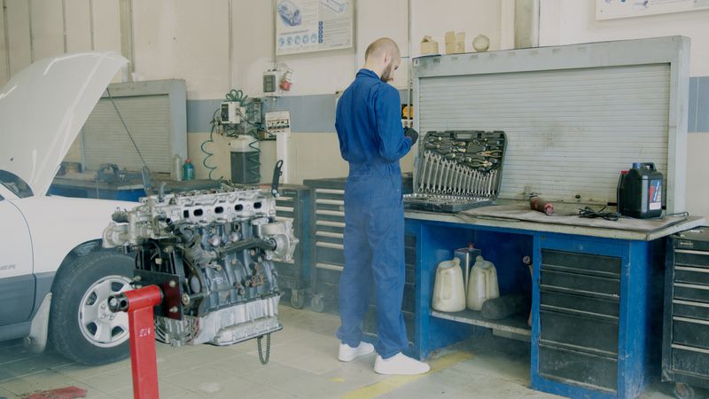 Mechanic choosing a hand tool