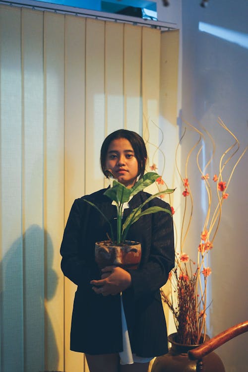 Immagine gratuita di donna asiatica, fiori artificiali, impianto