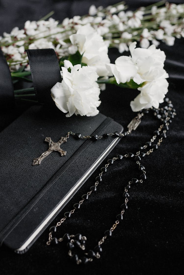 White Flowers And A Rosary 