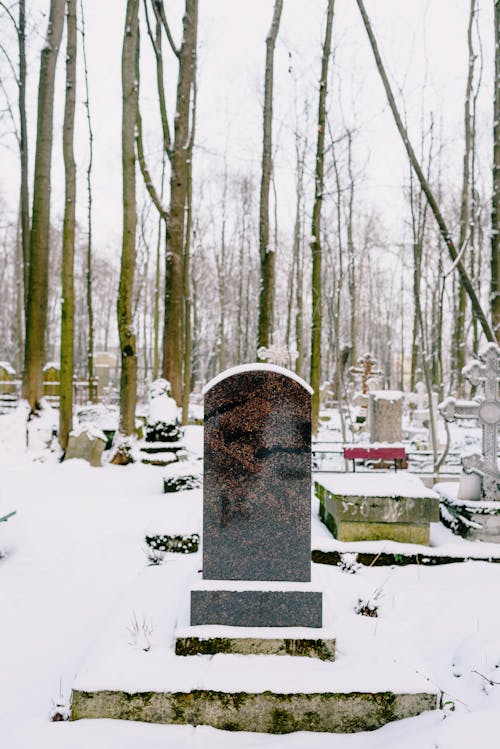 Free Gravestones Covered in Snow Stock Photo