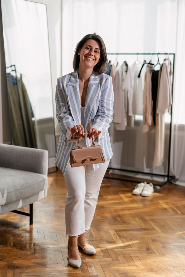 White Jeans and Striped Blazer