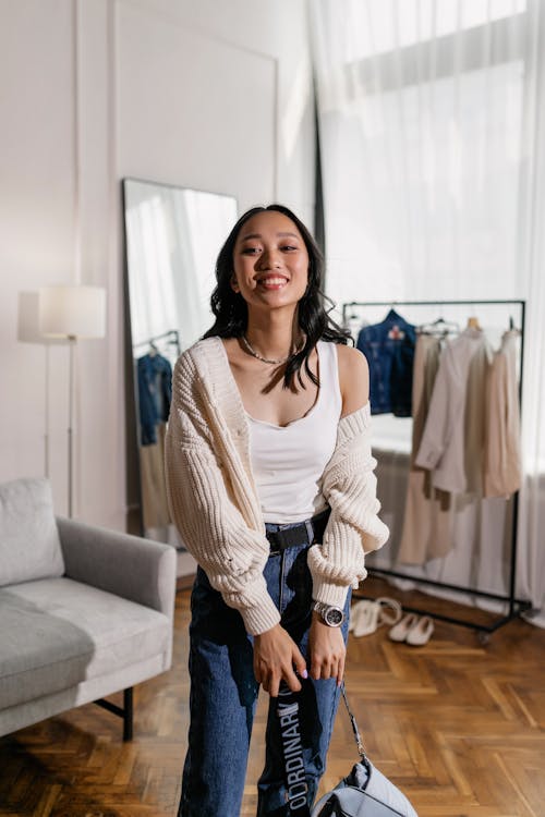 A Young Woman in a Stylish Outfit Indoors