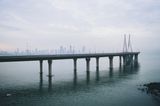 The Bandra–Worli Sea Link with Mumbai's skyline