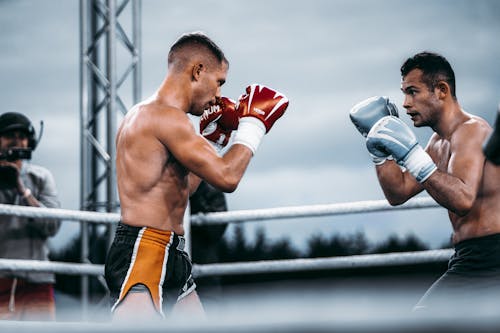 Free Two Men Topless Boxing  Stock Photo