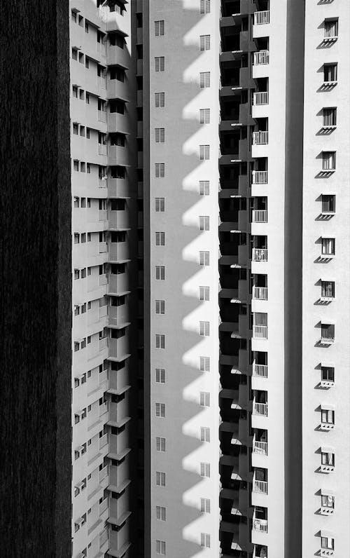 Foto d'estoc gratuïta de balcons, blanc i negre, finestres