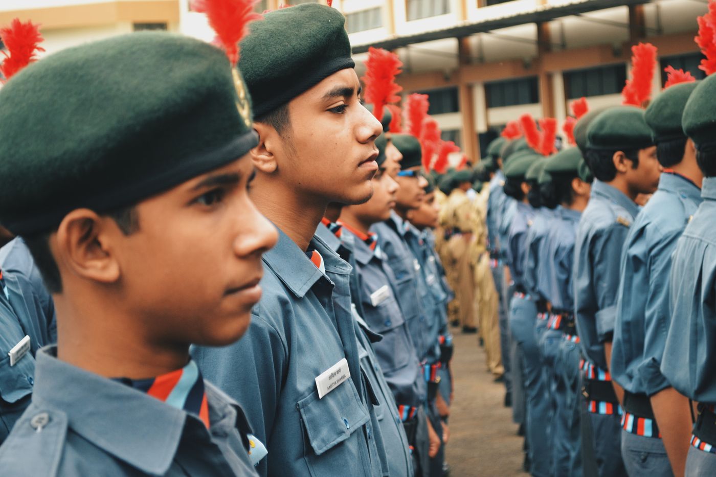 Indian cadets standing in formation during a parade