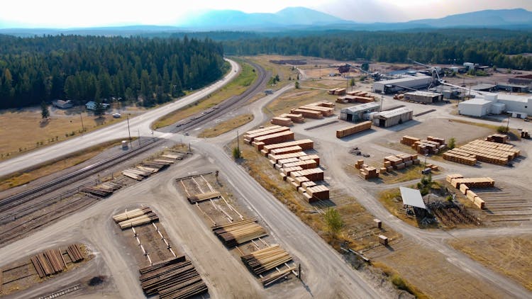 Aerial View Of A Lumber Yard