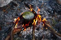 Burning Wood on Fire Pit