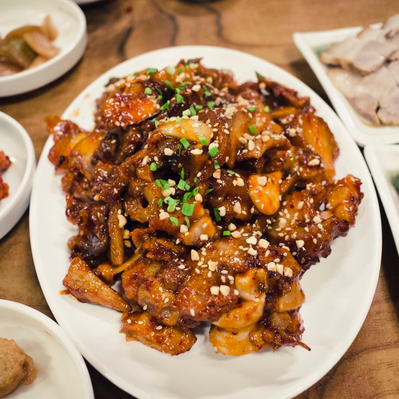Korean Spicy Pork Shawarma with Gochugaru and Rice Cakes