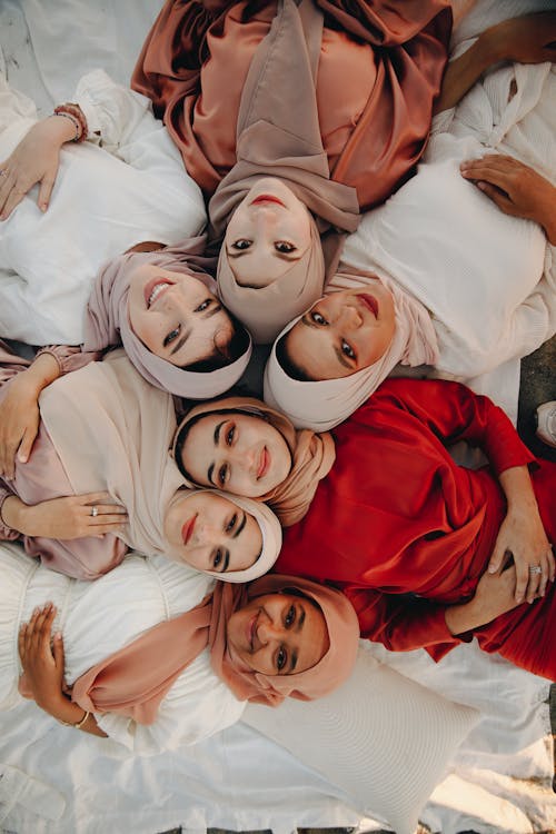 High-Angle Shot of Beautiful Women Wearing Hijabs