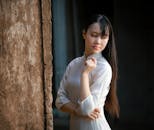 Women in White Long-sleeved Dress