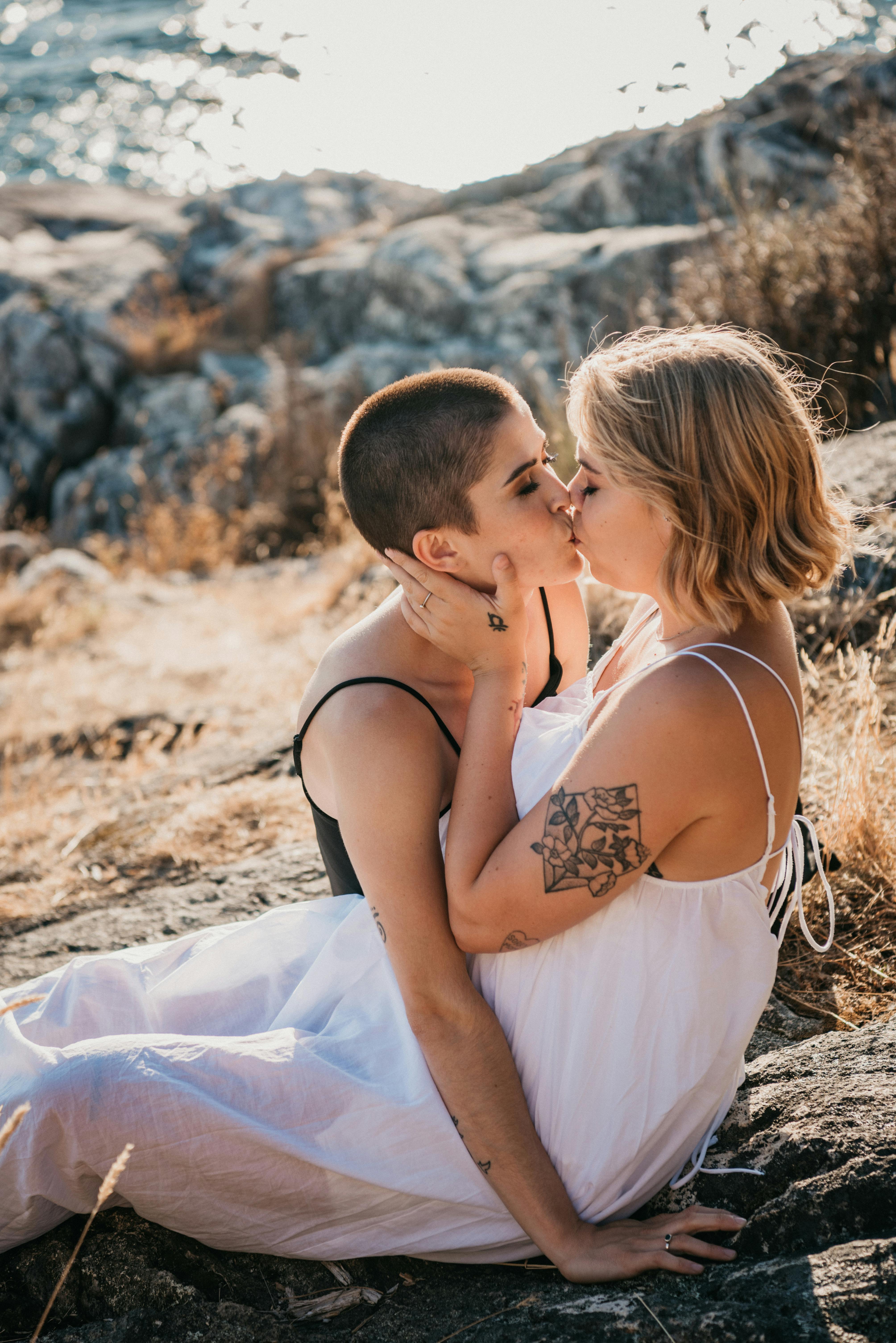 a romantic couple kissing