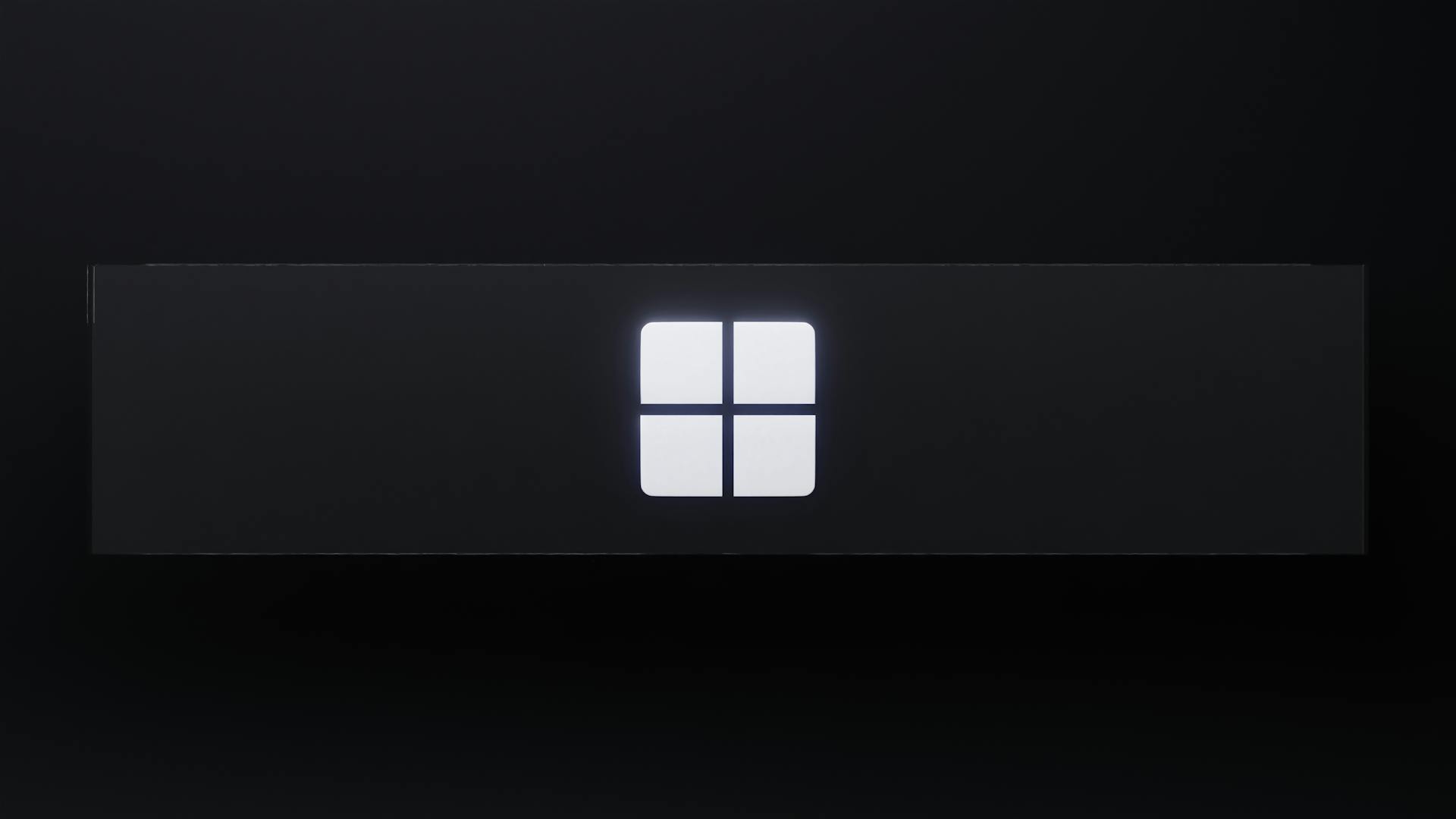 A minimalist design featuring a window-like lit icon centered on a dark background, emphasizing abstract art.