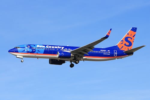 A Blue Passenger Plane in Flight