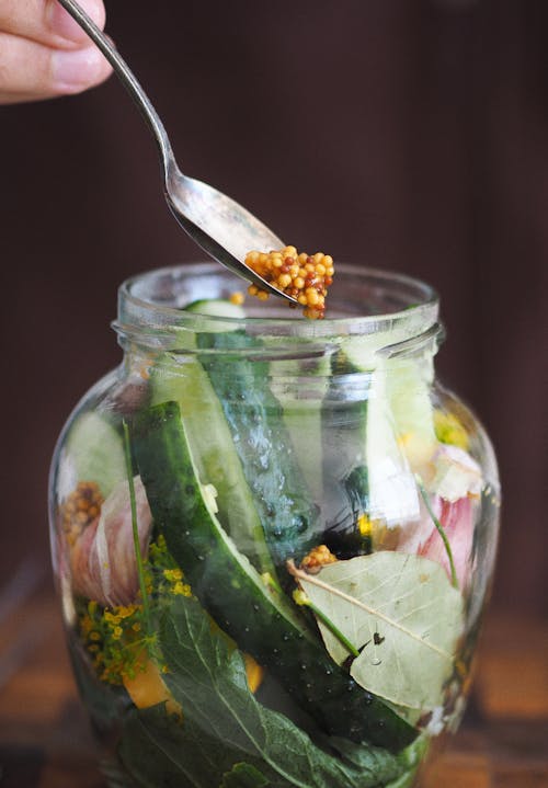 Clear Glass Jar Filled with Vegetables