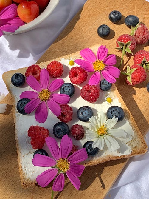 Flowers and Berries on a Slice of Bread 