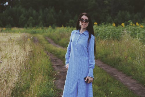Free Woman Wearing a Blue Dress Stock Photo