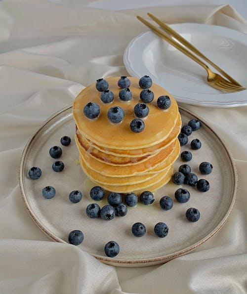 Free Blueberries on Top of Pancakes Stock Photo