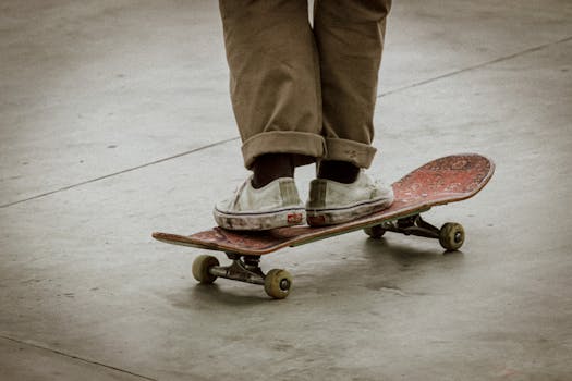 Close-up of a skateboarder performing a trick, showcasing dynamic movement and style.