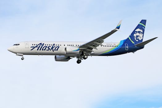 Photo by Jeffry S.S. Alaska Airlines aircraft flying against a clear sky, displaying aviation and travel concepts.