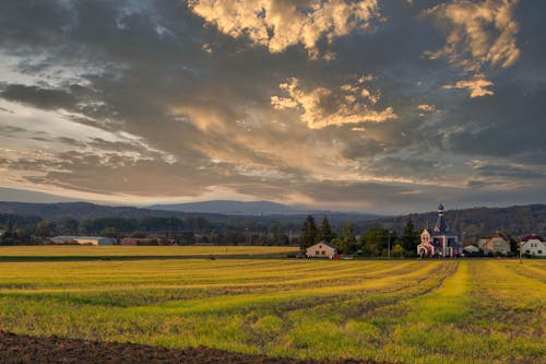 Green Grass Field Under Cloudy Sky