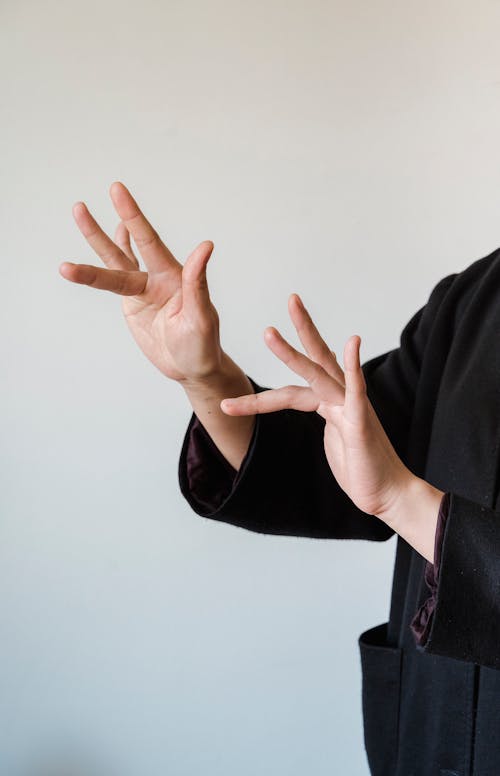 Person in Black Long Sleeve Shirt Doing Sign Language