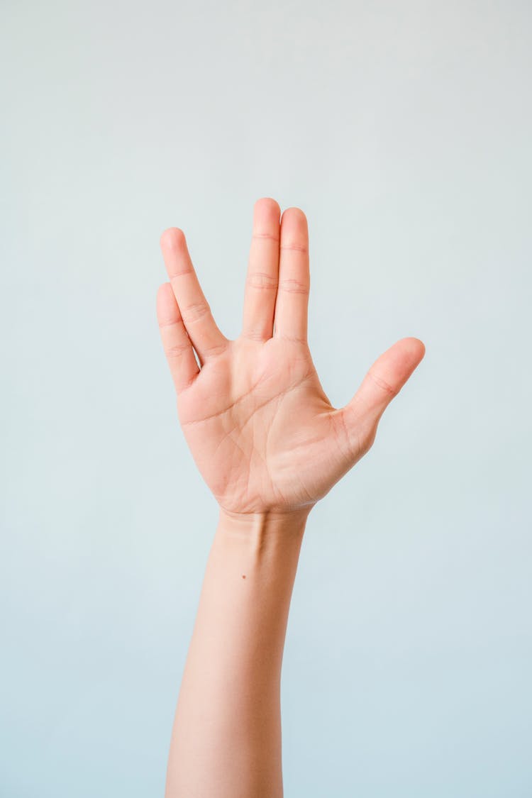 Close-up Of A Raised Hand Doing The Vulcan Salute