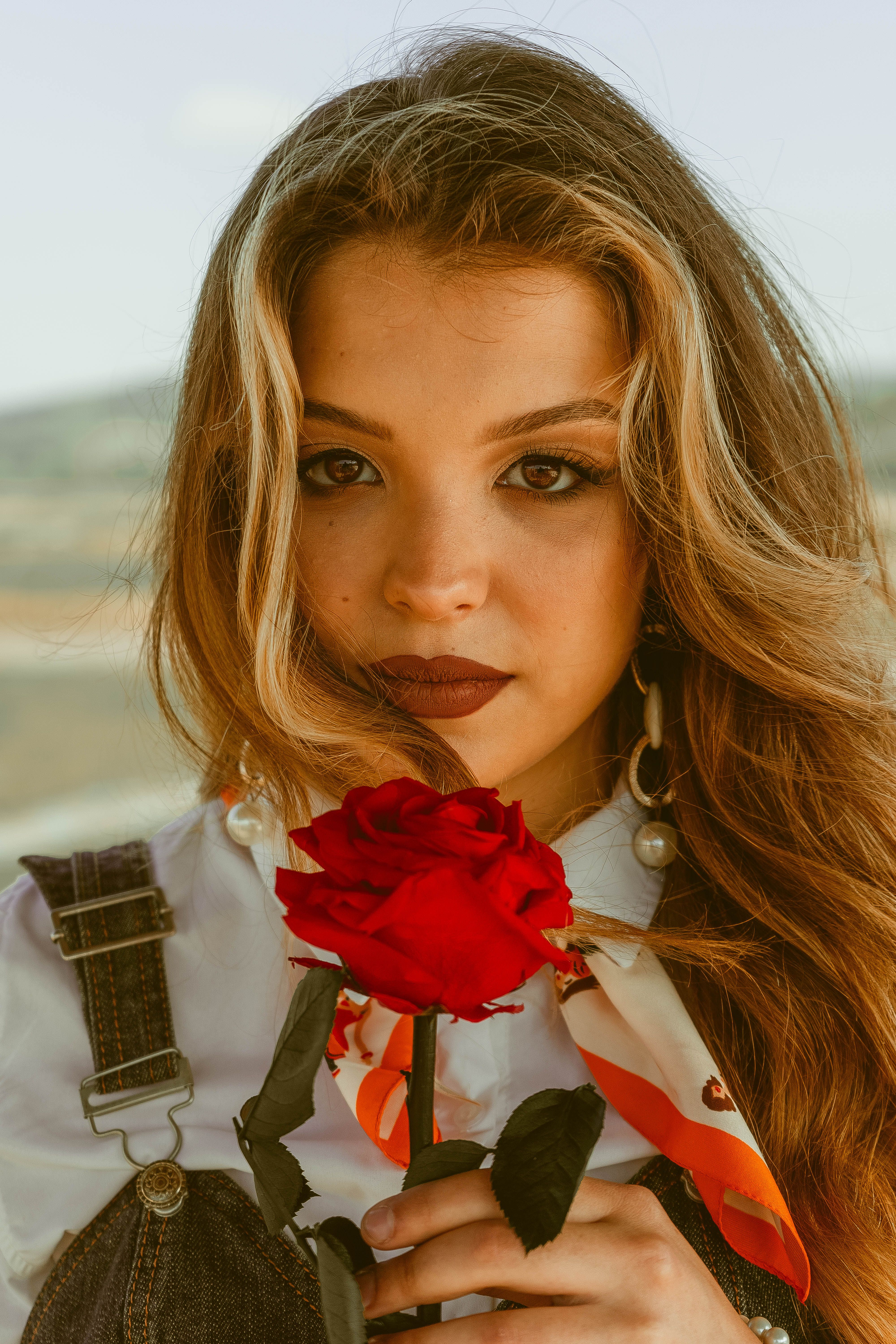 Woman in White Dress Shirt Holding Red Rose · Free Stock Photo
