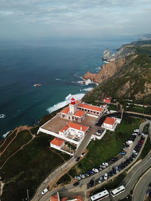 Kostenloses Stock Foto zu architektur, cabo de roca leuchtturm, drohne erschossen