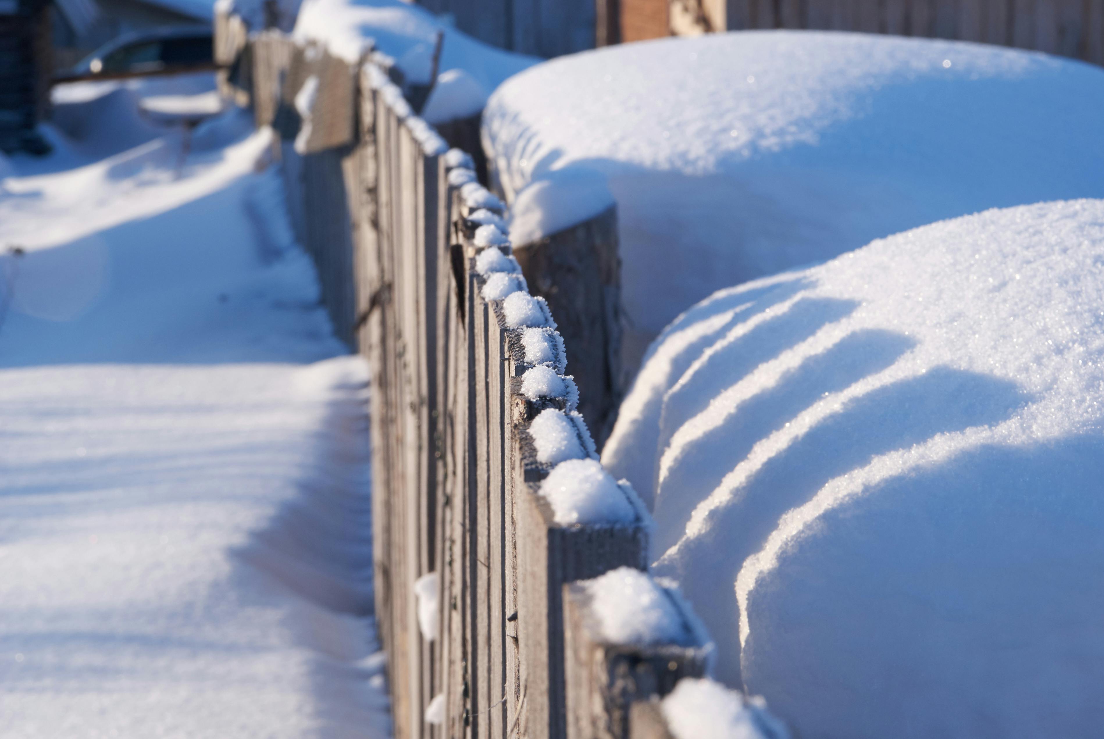Free stock photo of fence in the snow, wood fence