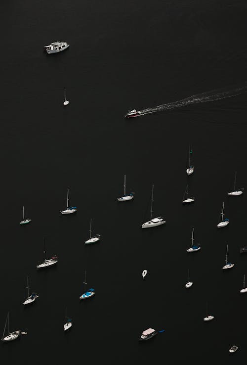 Free Aerial View of Boats Sailing in the Sea Stock Photo