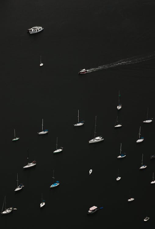 Aerial View of Boats Sailing in the Sea